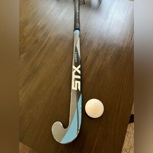 Field hockey STX stick 36” with shin guards and ball